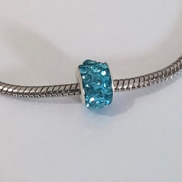 Silver Blue with Blue Rhinestones‎ Charm for Pandora Style Bracelet - Picture 1 of 3